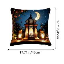 Lot de 4 housses de coussin carrées de 45 x 45 cm pour le Ramadan, en tissu moelleux avec décoration de lune et de lanterne du Ramadan, cadeau du Ramadan, amovible et lavable, convient pour le salon, le bureau, la décoration de canapé