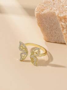 1pc Fashionable Elegant Sparkling Butterfly Adjustable Ring - Yellow Gold - View 2