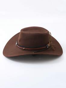 1pc Faux Suede Western Cowboy Hat With Detachable Longhorn Decor, Unisex Cowgirl/Cowboy Sun Hat For Casual Occasions - Bull Head Cowboy Hat - View 3