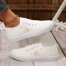 白色女士休闲鞋，2025年春季新品，透气面料，柔软鞋底，防滑，轻便，跑步 - 白色 - 查看 2