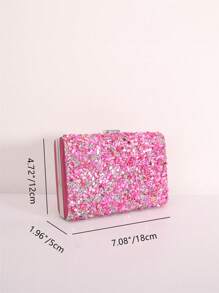 多功能树脂水晶小方形斜挎包，优雅时尚，适合派对和日常休闲使用 - 玫紅色 - 查看 8