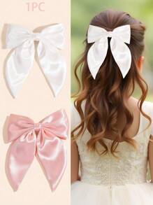 1个白色纯色蝴蝶结发夹，白色丝带鳄鱼夹蝴蝶结发夹，时尚发饰，女孩派对礼物 - 蝴蝶結髮夾 - 查看 1