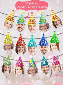 定制人脸横幅、生日横幅、30岁生日、40岁生日、50岁生日、大脸剪纸、人脸横幅、生日帽（多种款式）、多功能、防霉、装饰性、可重复使用、精致、时尚、高品质、可爱、现代、定制、独特、个性化、送给他的理想礼物、厨房、餐厅、卧室、办公室、客厅、家居、花园、茶室的理想礼物、婚礼必备、温馨氛围、家居生活、定制横幅和三角旗、永恒的爱 - 彩色 - 查看 1