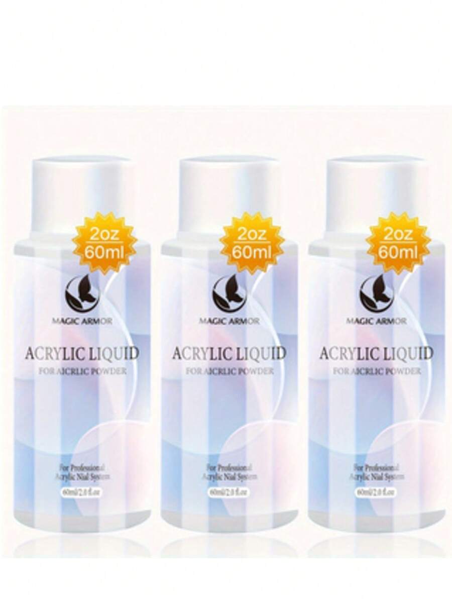 Acrylic Liquid Monomer 3*60ml Acrylic Nail Polish Acrylic Liquid Low Odor Professional Acrylic Liquid For Nail Extension For Beginners Nail Art DIY - 無色 - 查看 1