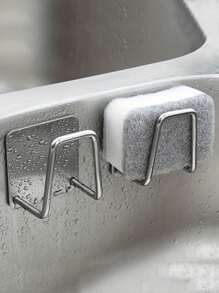 2/4pcs Stainless Steel Kitchen Sink Organizer - Adhesive, No-Drill Sponge Holder & Draining Rack | Wall-Mounted Storage Hooks For Cloths & Accessories