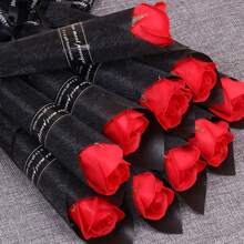 10 bucăți trandafir roșu elegant de săpun cu panglică neagră - ideal pentru ziua Îndrăgostiților, ziua mamei, nunți și nunți - 11,81 inci lungime, excelent pentru cadouri, favoruri de petrecere, decorațiuni, ocazii speciale | Trandafiri artificiali realisti | Flori artificiale - Multicolor - Vizualizare 8