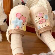 2025 春季纽扣星星设计厚底木屐女款夏季时尚派对花园休闲可爱卡通 EVA 海滩户外装 - 卡其色 - 查看 4