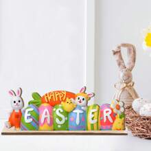 1 Set 2D Happy Easter Houten Tafelblad Decor Paashaas Houten Middelpunten Tafel Decor Gelaagde Schaal Decoraties Voor Boerderij Huis Lente Paas Thema Feest Decor