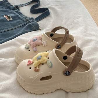 2025 厚底可爱猫星设计镂空木屐木屐，时尚适合春季、夏季、花园、派对、海滩、户外、休闲装