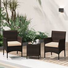 GOFLAME 3 Pieces Patio Furniture Set Outdoor PE Rattan Wicker Chairs - Brown - View 5