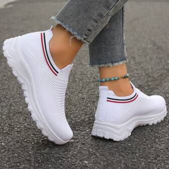 女士 2025 春季新款白色网眼透气软底防滑轻便休闲步行跑步旅行运动鞋