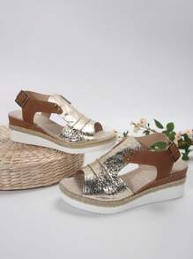 Plus Size Women Platform Wedge Casual Sandals Open Toe, Spring/Summer - Silver - View 5