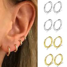 2PCS 8mm/10mm/12mm/14mm/16mm/18mm Círculo Redondo Aço Inoxidável Pequenos Brincos de Argola Para Mulheres Homens Cartilagem Orelha Piercing Jóias