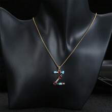 1 sztuka damska moda miedź mikroset kolorowy cyrkonia bambusowy łańcuszek 26 liter wisiorek naszyjnik nadaje się na prezenty - 26 liter - Zobacz 1