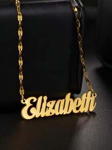 Collar personalizado con nombre en dorado con cadena de forma de labio. Collar con placa con nombre personalizado de acero inoxidable, joyería hecha a mano, regalo de cumpleaños - Dorado - Ver 5