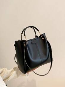 Versatile Solid Color Women Handbag & Shoulder Tote Bag