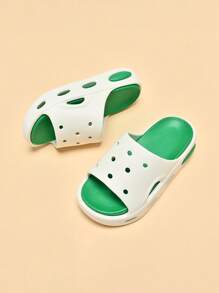 儿童泡沫拖鞋，轻便防滑软底可爱小/大童居家休闲速干凉鞋，简约男女通用沙滩拖鞋 - 綠色 - 查看 4
