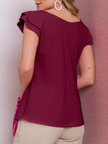 Women's Blouse Ruffle Short Sleeve Tank Top Summer Fashion T-Shirt - Màu Đỏ Sâu - Xem 2