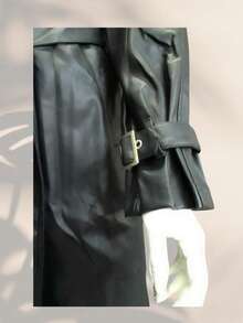 Gabardina de piel moderna pra dama - Negro - Ver 3