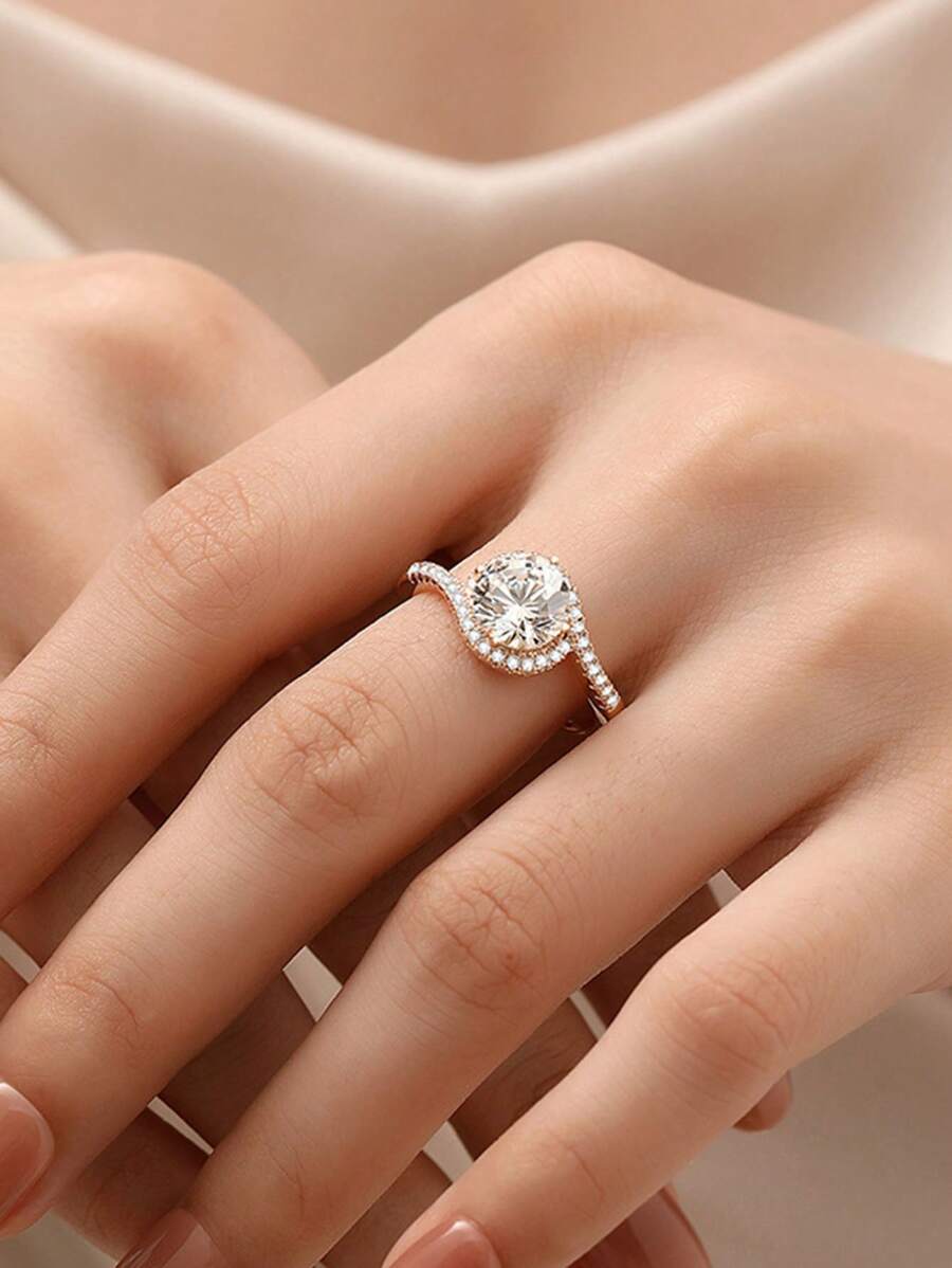 1pc Luxury Angel's Kiss Design Minimalistic Couple Rings, - Simple Diamond Ring - View 1