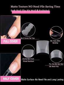 100 pièces/boîte Faux ongles courts carrés, couvre-ongles transparents à demi-couverture, style français. Pointes artificielles fausses pour extension d'ongles acryliques, manucure, pose à clipser