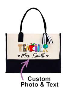 Personalized Teacher Bag, Customized Teacher Bag, Teacher Thank You Bag, Female Teacher Gift, Teacher Gift, Thank You Teacher Gift Bag, Nurse Gift, Nurse Tote Bag, Shoulder Tote Bag, Nurse Gift, Customized Nursing Bag, Nurse School Hand Bag, Bomina Style, College Style, Vacation Beach Summer Bag, Versatile, Large Capacity, Lightweight, Functional - Multicolor - View 2