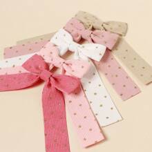 5入組女童金點絨織繡帶長尾髮夾,帶蝴蝶結,適用於馬尾髮型 - 粉色 - 查看 4