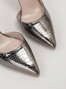 欧美风格奢华性感女鞋时尚金属花朵装饰尖头镂空高跟凉鞋 - 銅色 - 查看 4