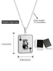 1pc Stainless Steel Heart Of Spades Men's Necklace With Gift Box For Husband Boyfriend Poker Lucky Pendant King Queen For Valentine's Day Necklaces - Necklace - View 4