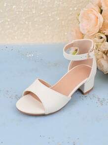 Girls Stylish Flower Decor Open Toe High Heel Sandals, Breathable & Lightweight, Suitable For Wedding, Party, Princess Shoes - White - View 3