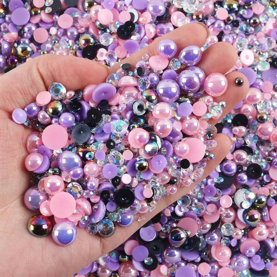2.368 buah Mutiara Campuran Resin Rhinestone 3-10mm dengan Bagian Belakang Datar, Aksesori Perhiasan DIY untuk Casing Ponsel, Cermin, Gelas, Kerajinan Tangan, Sepatu