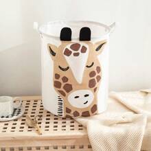 Cartoon Giraffe Print Laundry Hamper Dirty Toy Clothes Basket Foldable Easy Storage Portable Large Capacity Clothes Basket Large Round Storage Basket Cute Collapsible Laundry Basket Organizers And Storage Bins Foldable Dirty Clothes Basket Waterproof Bucket Laundry Organizer - Multicolor - View 4