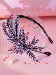1 Piece Of Women's Fashionable Elegant Purple Crystal Wide Brimmed Headband With Elegant And Unique Leaf Design Beaded Mesh Hair Accessory, Light And Luxurious Wedding Banquet, Holiday Party, Birthday Bridesmaid Gift, Daily Leisure Commuting Accessories.
