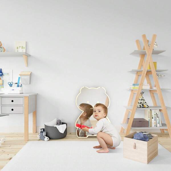 1 Pc Children's Acrylic Mirror Self Adhesive Wall Mirror Cute Rabbit Decoration 3D Shatterproof Suitable For Kids Room Dressing Table Living Room Decoration