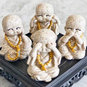 4pcs Creative 4 Little Buddhist Monk Figurines, Home Decor, Tabletop Ornaments, Micro Landscape Accessories, Gift