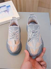 Children's Sports Running Shoes, Breathable Mesh Fabric Upper, Soft Sole Knit Running Shoes For Boys And Girls