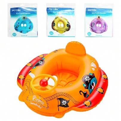 Bóia / Bote Inflável Fralda Carrinho Com Encosto + Volante E Som 65x60cm