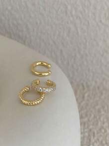 1 Set Of 3pcs Minimalist Vintage C Shape Rhinestone Clip On Earrings, Suitable For Women's Daily, Festive And Party Wear