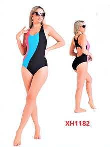 "Estilo de verano | Traje de baño de una pieza ajustado con cintura alta" Diseño moderno y ajustado | Protección solar UPF50+ | Adecuado para vacaciones en la playa/entrenamiento de natación en muchos escenarios - Azul - Ver 2