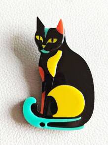 1 件手工极简主义亚克力胸针，复古风格时尚配饰，优雅女士礼服别针，蓝黑猫，适合围巾和服装 - 多色花紋隨機 - 查看 3