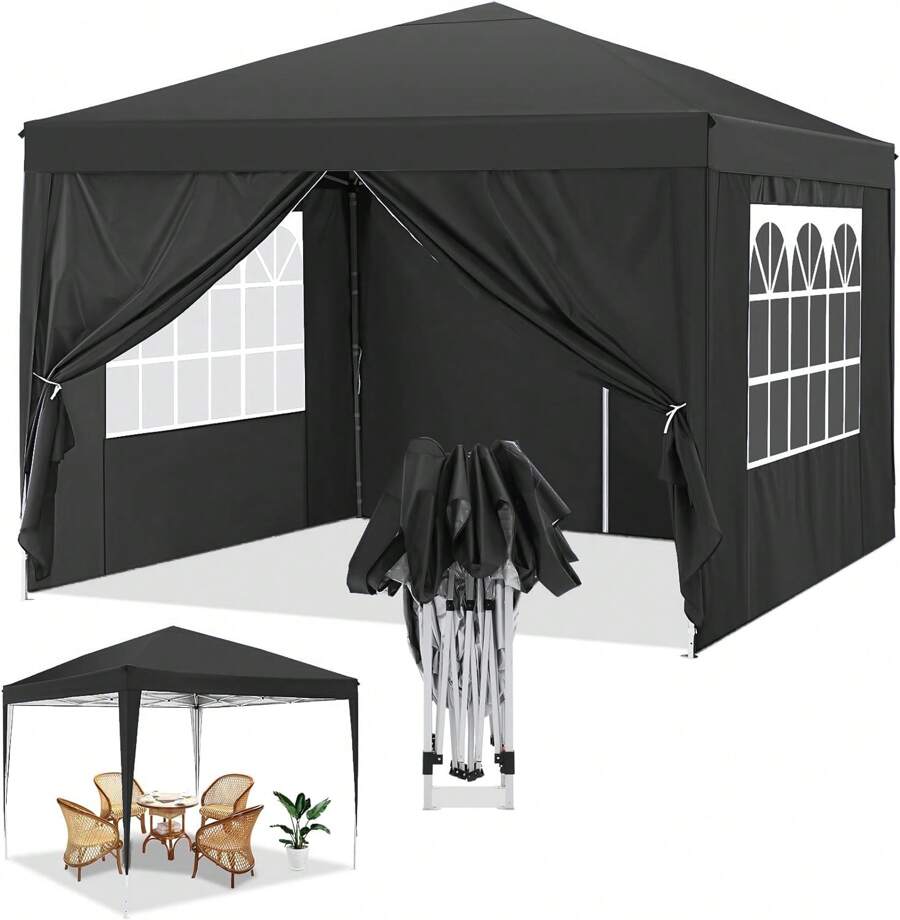 tooluck 10*10 Pop Up Tent With 4 Removable Sidewalls, Waterproof Commercial Instant Shelter Party Tent Outdoor Portable Canopy Tent For Party With Carry Bag, Ropes, Pegs - Black - View 1