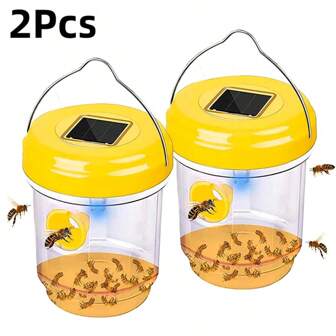2 piezas Trampas solares para avispas para colgar en exteriores, con luz LED UV alimentadas por energía solar para matar avispas, reutilizables, para atrapar abejorros, moscas, insectos voladores y avispas, para uso en interiores y exteriores, patios, jardines y hogar