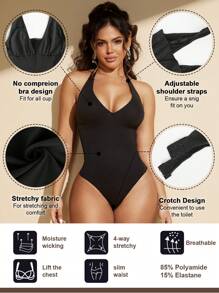 女士无缝塑身连体衣，可拆卸肩带，多功能设计，收腹提臀，全身塑形，适合户外/比基尼穿着 - 黑色 - 查看 10