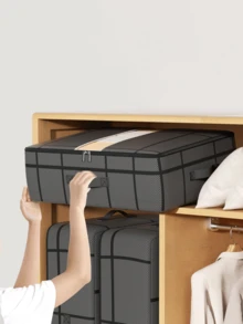 1 件黑色布艺收纳袋，衣服收纳袋，大容量床下收纳袋，便携式折叠收纳袋，季节性衣服和床上用品收纳袋，适用于客厅和卧室