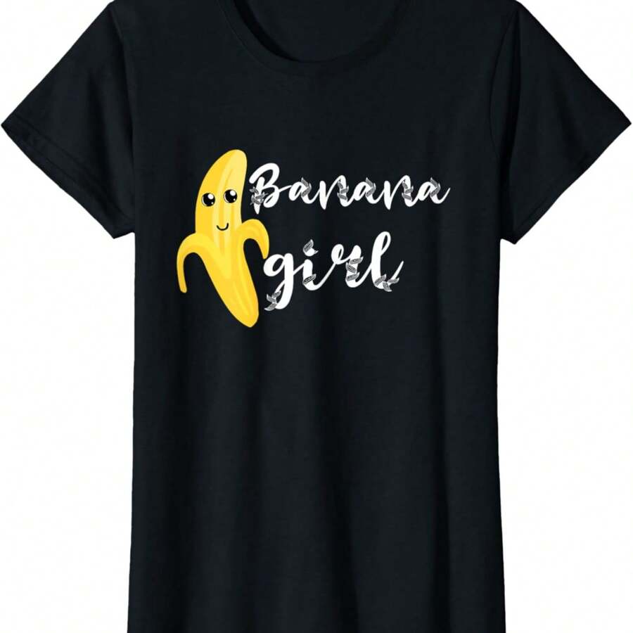 Banana Girl Tropical Summer Fruit Cute Kawa Banana Lover T-Shirt - 黑色 - 查看 1