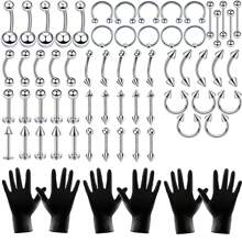 Body Septum Piercing Kit For Nose Tongue Lip Ear Eyebrow Belly Button Cartilage Tragus Industrial Barbell Helix Daith Piercing Jewelry - Silver - View 1