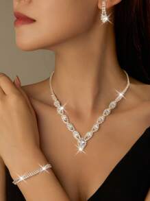 1套时尚首饰，包括项链、耳环、手链，适合女性日常佩戴、婚礼、派对等。 - 白色 - 查看 6