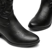 Women's Western Cowboy Cowgirl Embroidered Ankle Boots With Low Chunky Heel, Round Toe Stylish Fall Short Booties - 黑色 - 查看 6