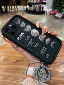 Cherry 1pc 极简月食与新月阴影设计防指纹黑砂岩手机壳适用于 Apple///Redmi/Infinix/Vivo 防水防震防摔防刮 - 黑色 - 查看 4