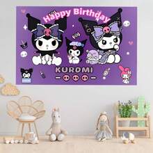 Sanrio 1 pezzo Licenza Sanrio Kulomie viola Decorazione per feste di compleanno, sfondo decorativo a tema cartone animato, accessori perfetti per decorazioni di doccia e festa, tappezzeria da camera da letto, sfondo fotografico, dimensioni 82,7*59,1*39,4/39,4*29,5 pollici